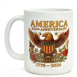 America 250th Anniversary Mug, 1776-2026 Patriotic 11oz White Ceramic Coffee Cup with Eagle & Liberty Bell Design, Dishwasher Microwave Safe USA Gift for 4th of July