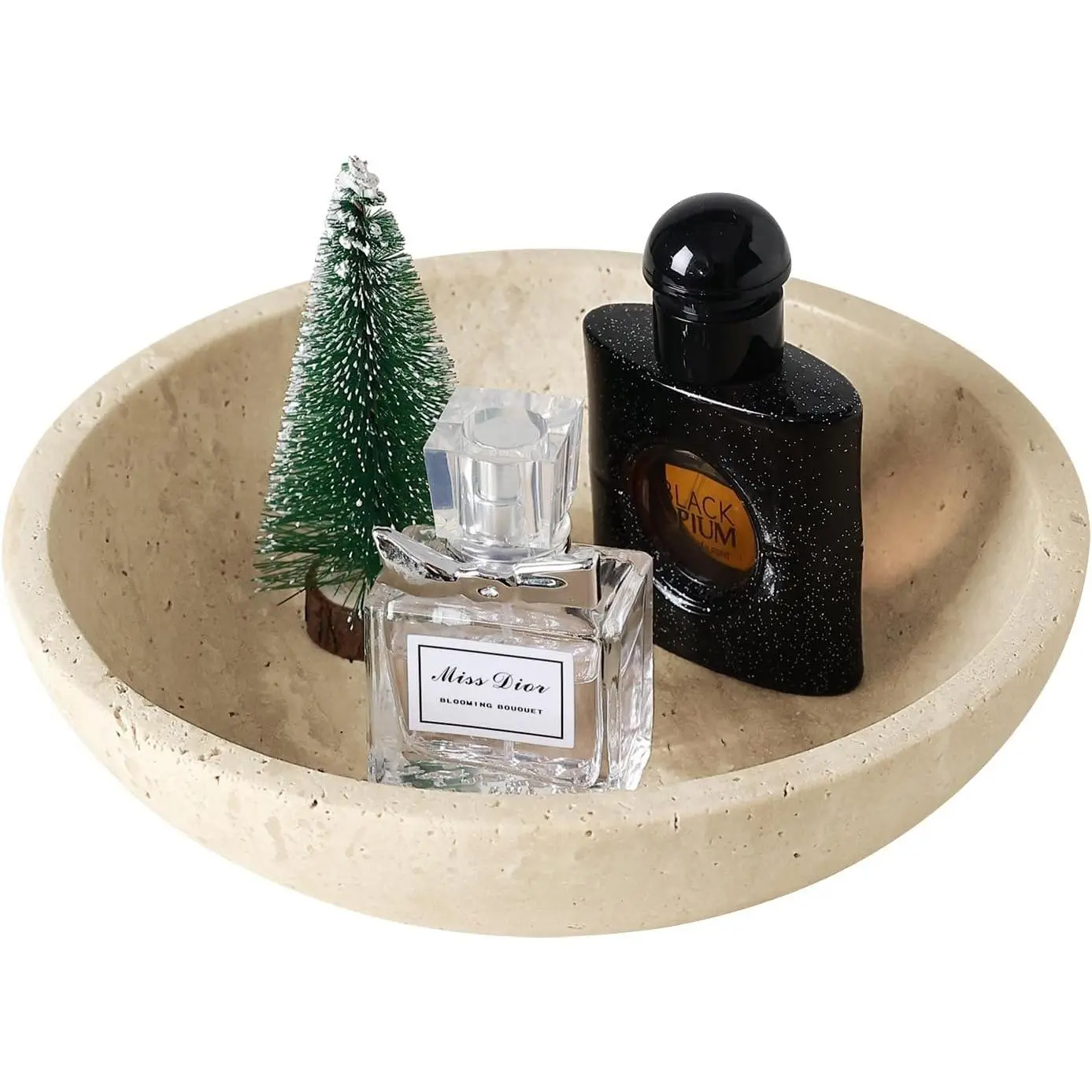 Travertine Bowl,Decorative Bowl Modern Key Bowl for Entryway Table, Pedestal Bowls for Dining Table Center,Living Room, Kitchen Decor Modern Home Decor Marble Bowls (7.8 Inch)