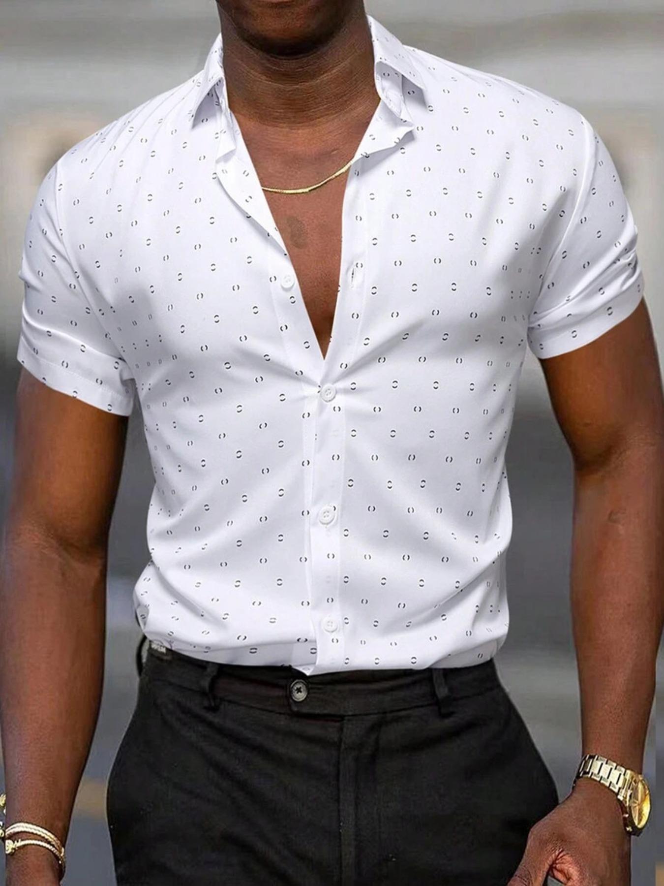 Men's All Over   Print Short Sleeve Shirt, Regular Fit Casual Button Down Collar Top for Summer, Fashion Men's Clothes for Daily Wear, Casual Streetwear Shirt, Button Down Collared Shirts