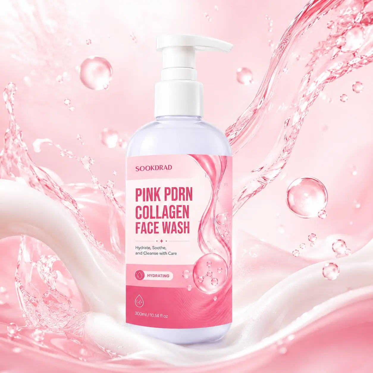 Pink PDRN Collagen Face Wash, PDRN, collagen, hydrating, soothing, cleansing, for face, suitable for all skin types, daily facial care, 300ml/10.14fl oz