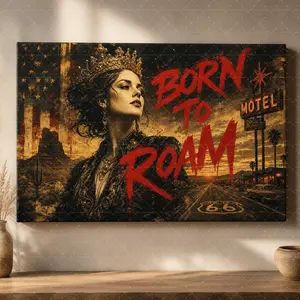 Born to Roam" Vintage Route 66 Canvas Wall Art, Graffiti & Royalty Print, Modern Aesthetic Living Room Bedroom Office Decor, Statement Poster Gift,wall decor,poster.