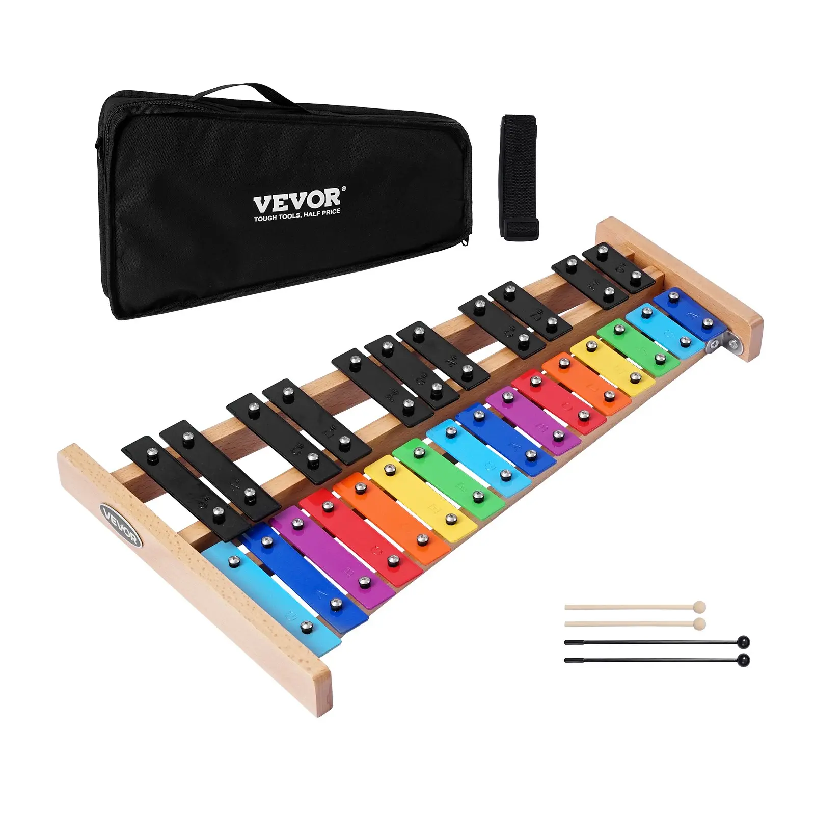 【DealsForYouDays】VEVOR Professional 27-Note Glockenspiel-Xylophone Tool Kit, Steel Alloy Colorful Keys, 4 Mallets, Carrying Bag, Beginner Musical Instrument for Age 4+ Users