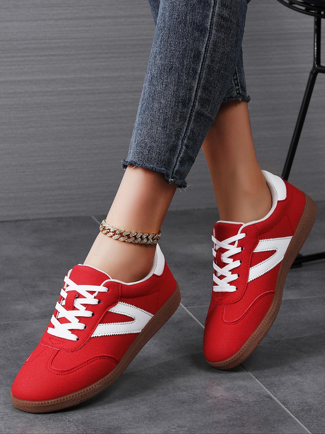 Women's Fashionable Lace Up Contrast Binding German Trainers Low Top Trainer, Casual Breathable Comfortable Sports Training Shoes, All-match Basic Shoes for Daily Wear