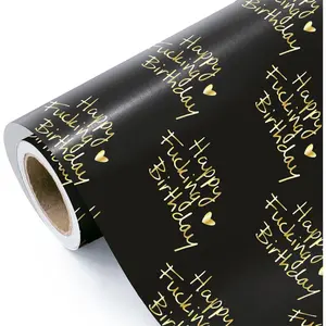 WRAPAHOLIC Funny Birthday Wrapping Paper Roll - Mini Roll - 17 Inch x 16.5 Feet - Black and Gold Rude Happy Fucking Birthday Adult Wrapping Paper for Adult, Girlfriend, Boyfriend, Anniversary