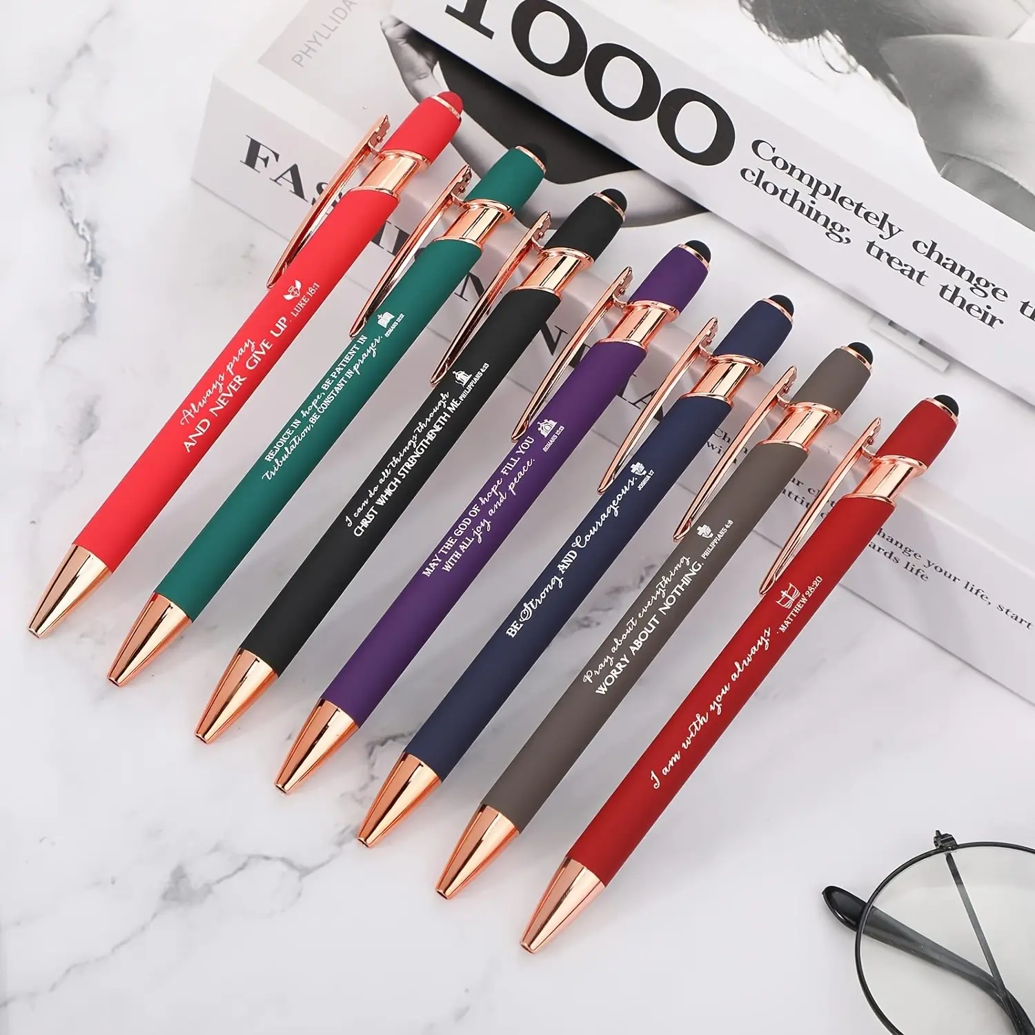 8/28pcs Bible Verse Ballpoint Pen Set, Fun Pens, Christian Easter Touchscreen Pencils with Inspirational Quotes, Ideal for Church, School, Office