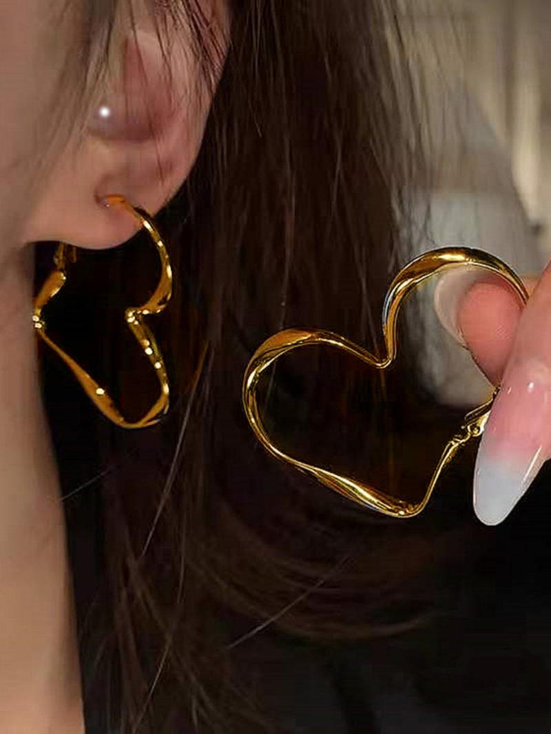 Summer 2024 Trendy Versatile Irregular Heart Design Hoop Earrings, Fashion Casual Alloy Accessories Jewelry Gift for Women