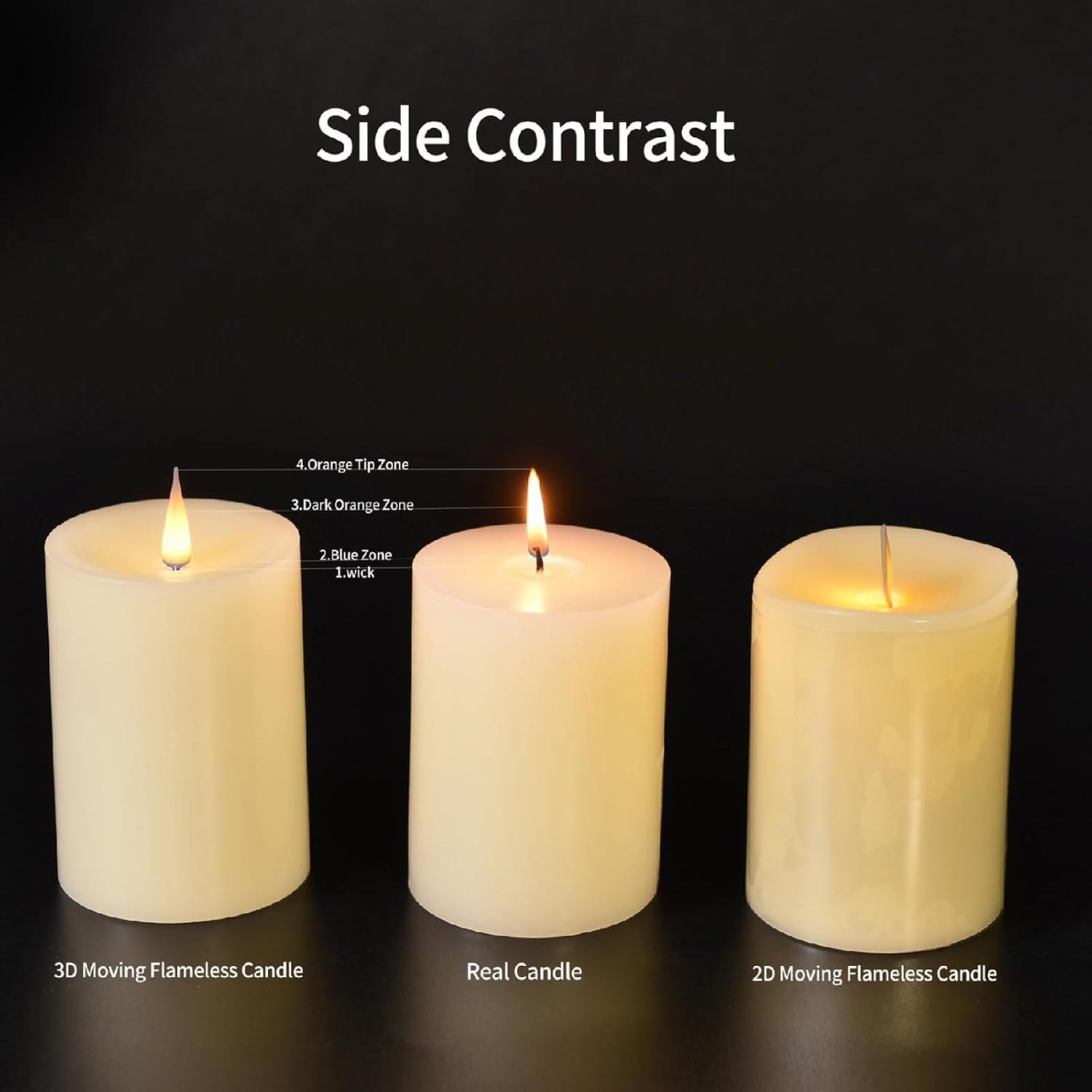 Flameless Pillar Candles Flickering with Remote Timer,  Operated LED Candles Up to 400 Hours, 3D Moving Flame Real Wax Candles, Set of 3, D3 x H4, 5", 6",Remote Included (Red)