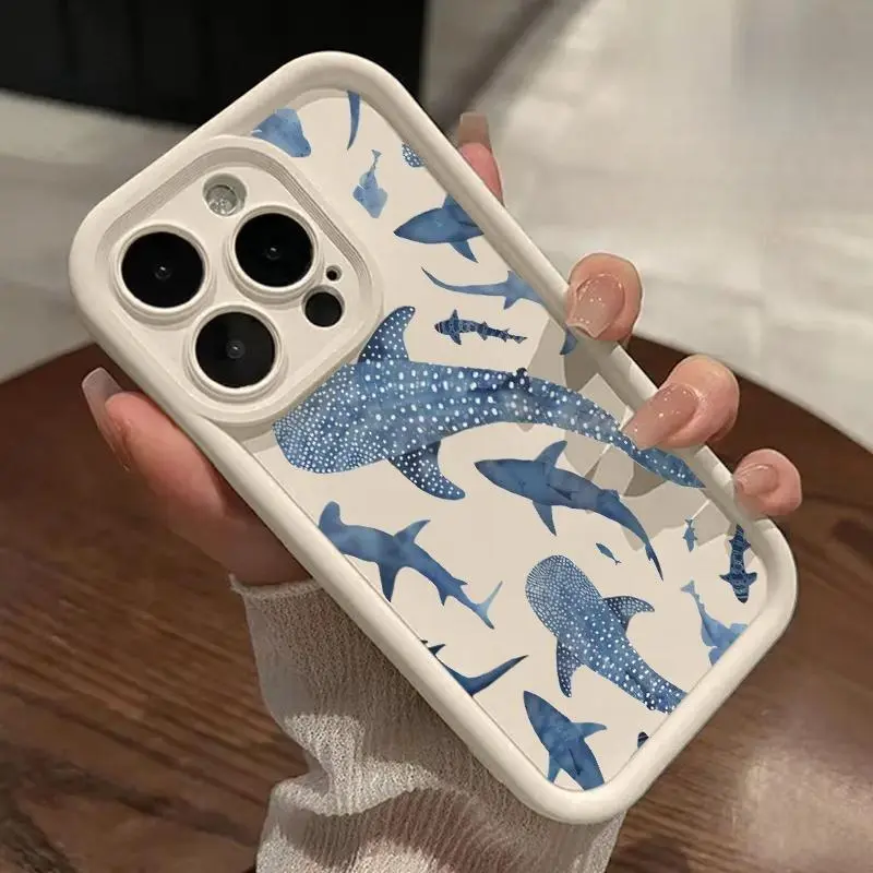 TPU Phone Case for iPhone 17 16 15 14 Pro Max 13 12 11 XR XS Plus E  Whale Shark Wonders Pattern Full Body Protection Shockproof Soft Silicone Cover Cellphone Protective Casing