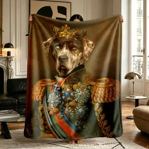 Comfortable Crown Full Badge European King Spotted Hound Print Flannel Blanket, Soft Warm Anti-Pilling, Ideal Gift