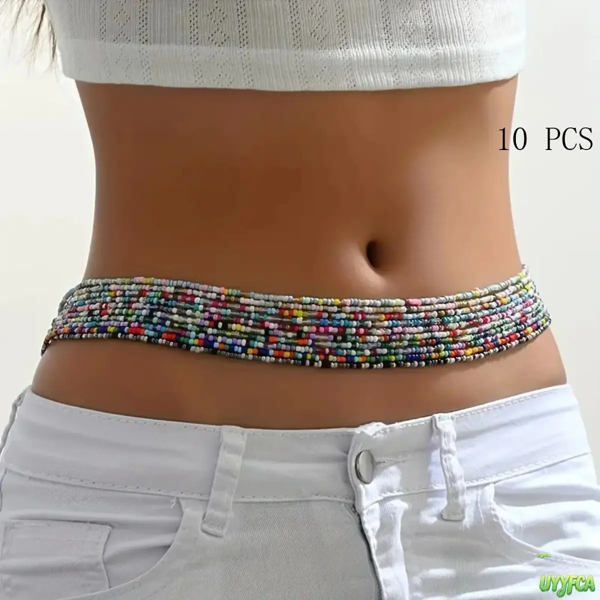 10-Piece Women’s Handmade Boho Waist Beads Set,Handmade Bright Rice Bead Chains Multicolor Multi‑Layer Rice Bead Body Jewelry, Lightweight Elastic Waist Chains For Beach, Festivals, Parties And Daily Styling Outfits,Jewelry Lovers