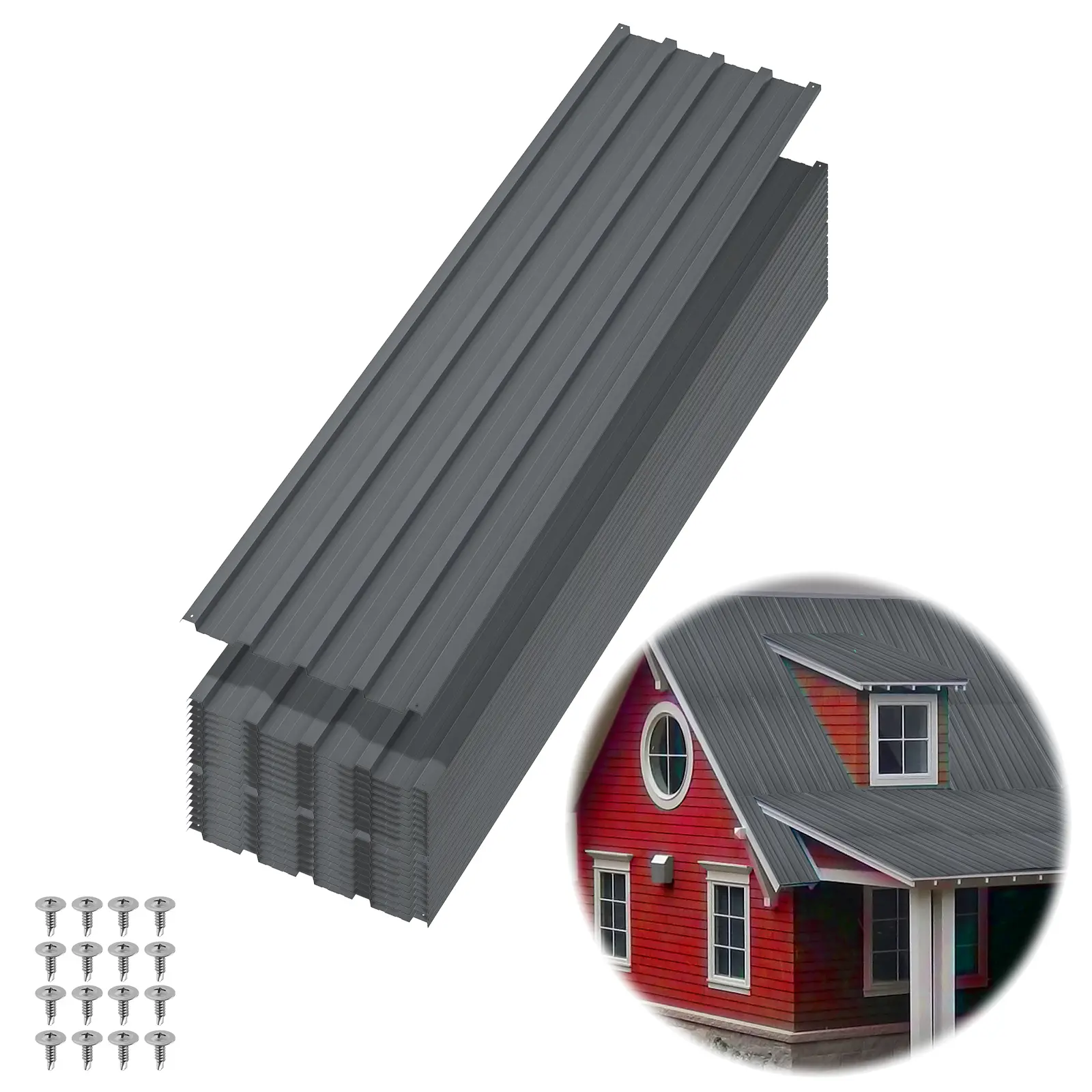 20-Pack Heavy Duty Corrugated Galvanized Steel Roofing Panels, Weatherproof Metal Sheets for Shed, Patio, Garage Roof