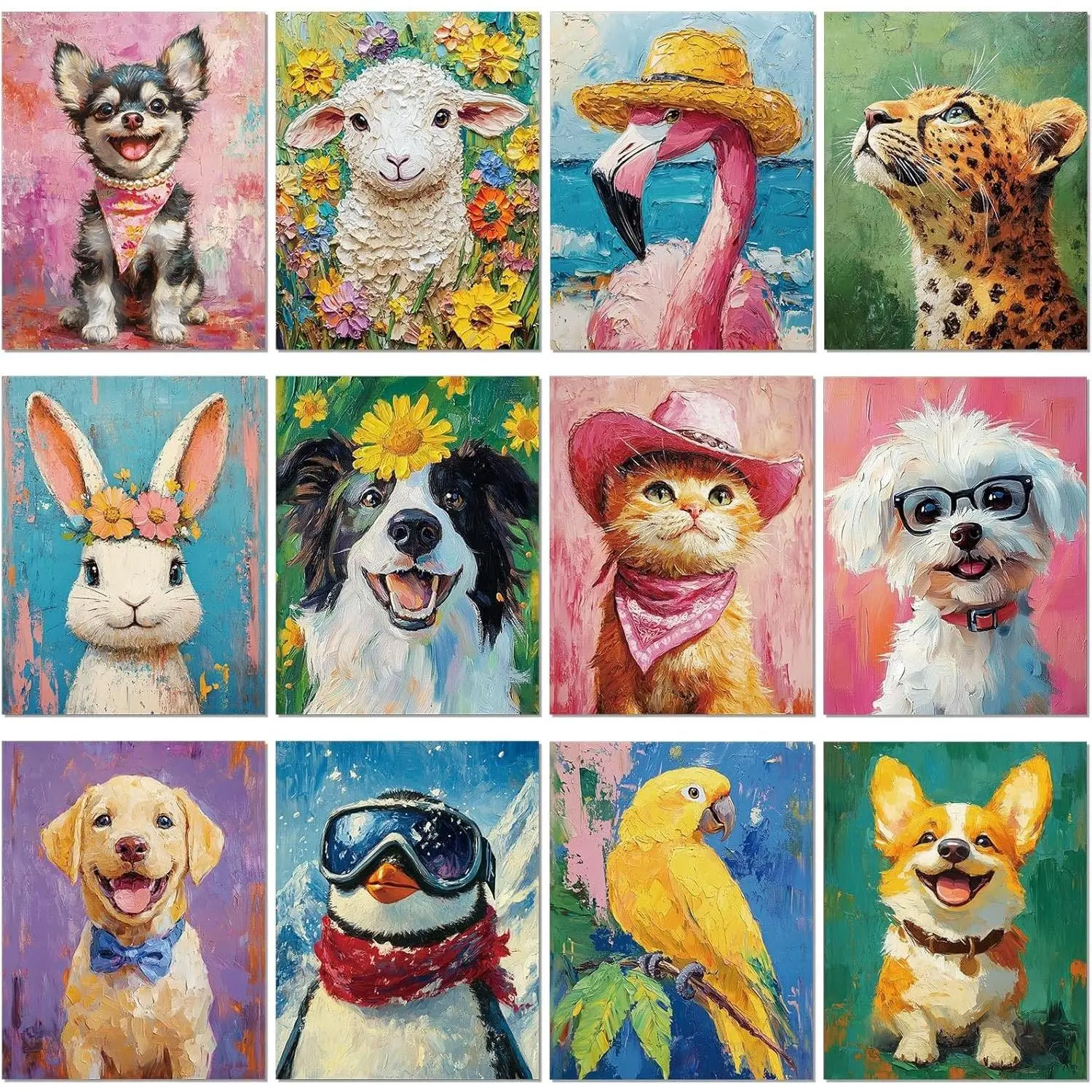 12 Pcs Pre Drawn Canvas Pre Printed Canvas for Adults Sip and Paint Party Canvases Painting Kit for Summer Easter Mother's Day Party Favor(Cute Animals,8 x 10 Inch)