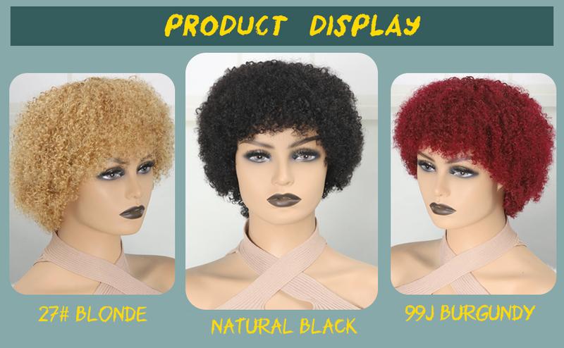 Glueless Wigs Human Hair Afro Kinky Curly Natural Color Wig For Women  Human Hair Soft and Fluffy Glueless Wigs 80s Kinky Curly Wig Cosplay or Daily Use Wigs 180% Density Pixie Curl Afro Wig Onetide Hair