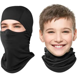Kids Balaclava Face Mask Ski Mask Full Face Cover Lightweight Windproof UV Protector Neck Gaiter Skiing Cycling Black.