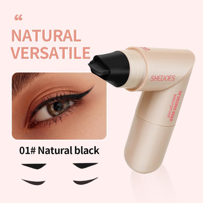 Eyeliner Pen, equipped with a foldable tip, featuring long-lasting, quick-drying, water-resistant and non-fading properties. Eyeliner tool stamp, equipped with lazy dual-head tips (black and brown)