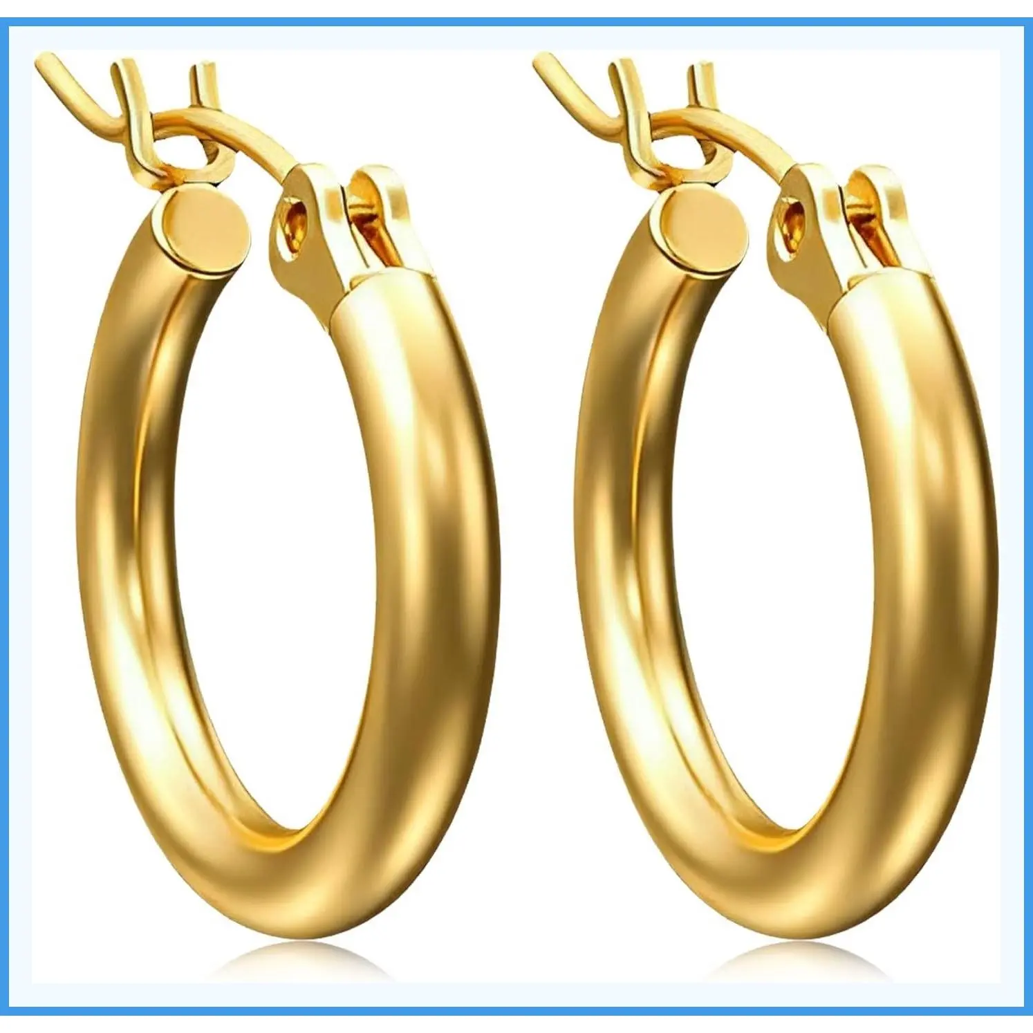 2mm Gold Hoop Earrings for Women - Post Hoops, Hollow Tube, Thick Lightweight Hypoallergenic Gold Hoops, Large Earrings 17/19/22/24MM