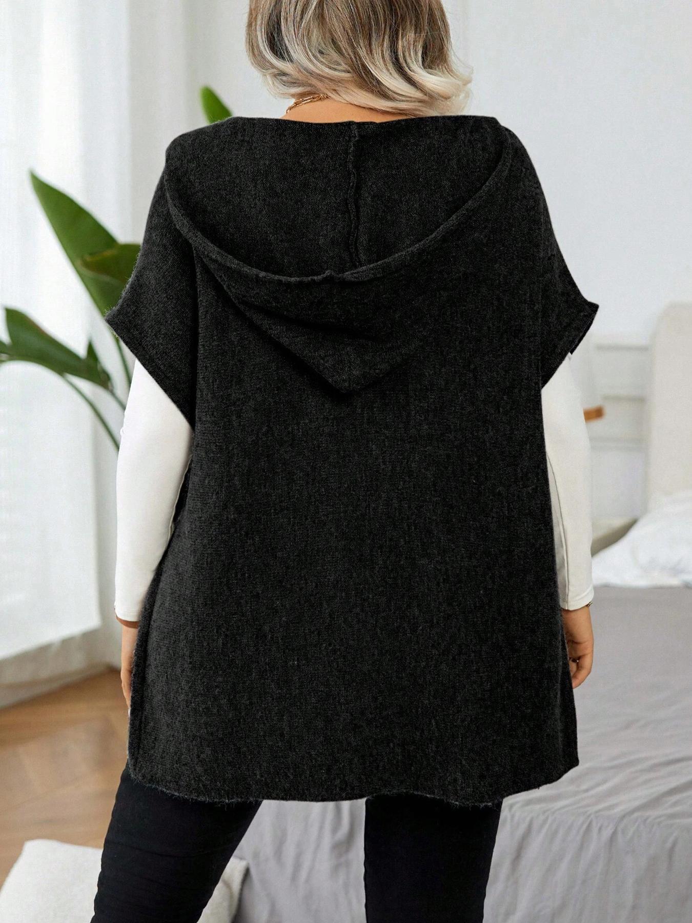 【Plus Size】 Women's Solid Half Zip Up Hooded Sweater, Casual Split Hem Jumper for Spring & Fall, Fashion Women's Knitwear for Daily Wear