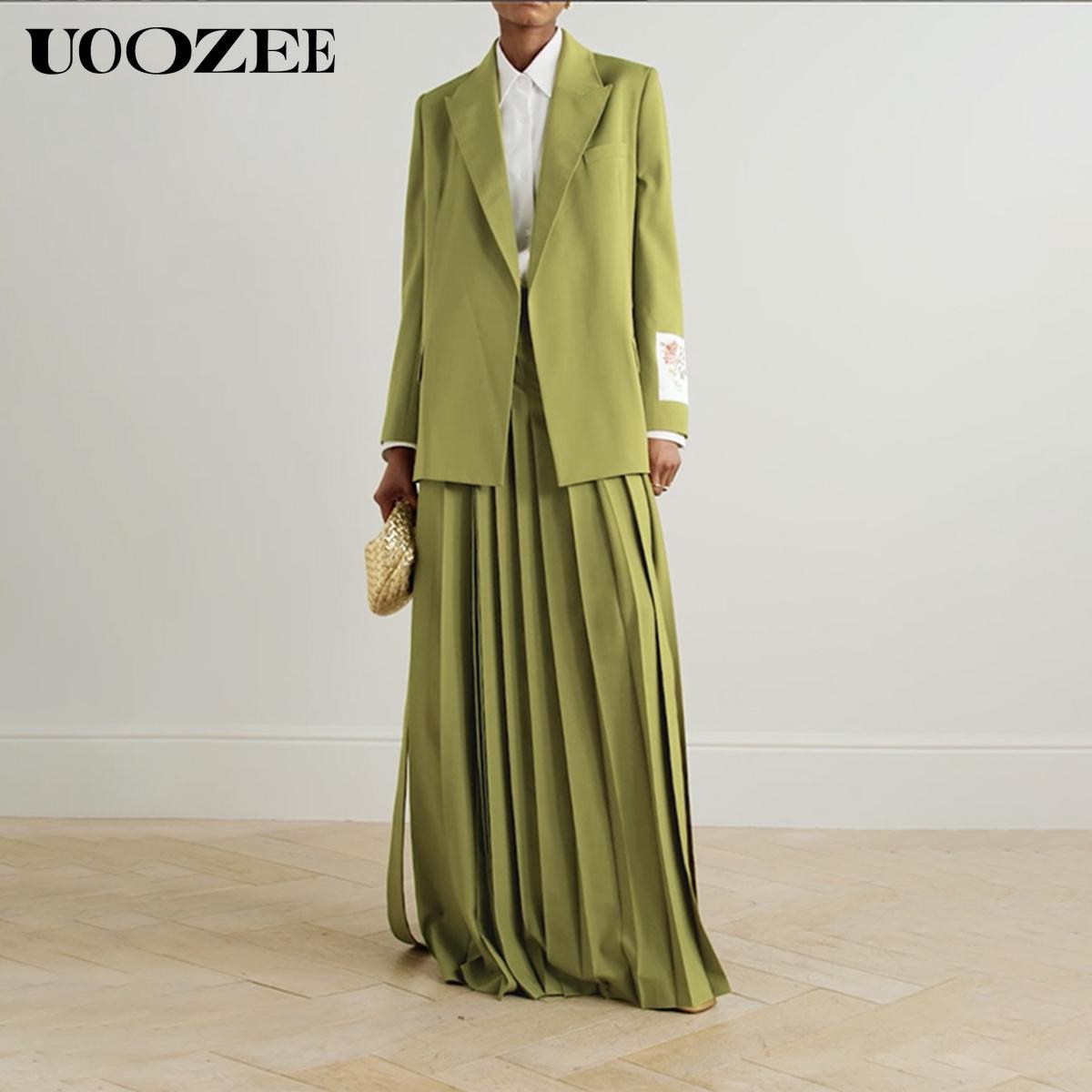 UOOZEE Women's 2025  (Only Top) Trendy Stylish Green Blazer Jacket, New Fashion Spring Autumn Winter Loose Clothing Luxury Blazers, Streamer Floral Embroidered Long Sleeves Lapel Blazer(Women with Broad Shoulders Can Order One Size Larger) SpringStatement