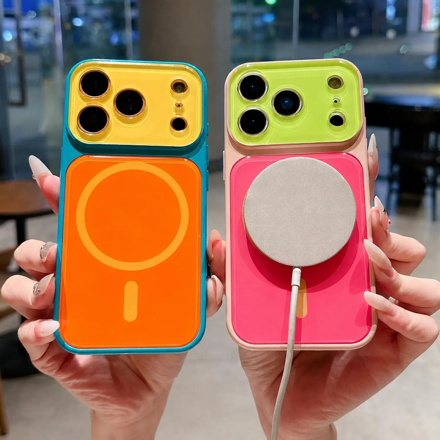 Color Block Magnetic Phone Case for iPhone 17 16 15 14 Pro Max, Two-Tone Wireless Charging Compatible Protective Cover, Shockproof Anti-Drop Slim Aesthetic Phone Case
