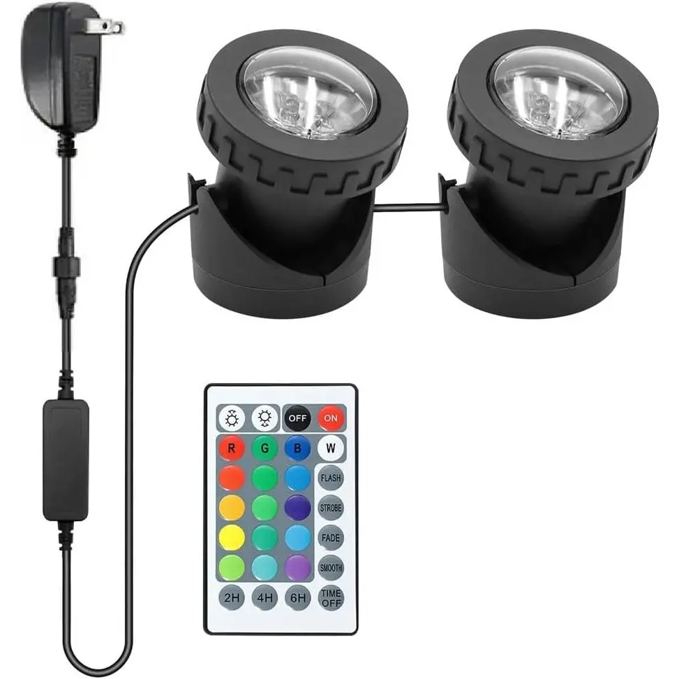 Pond Lights with Timer, RGB Underwater LED Fountain Lights, IP68 Waterproof Dimmable Outdoor Lighting for Fish Tank, Pond, Garden, Landscape, 2 Pack