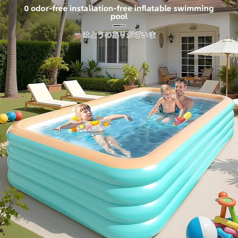 114x69in Large Family Inflatable Pool, 3-Layer PVC Design, Ideal for Kids & Adults, Durable Construction, Perfect for Outdoor Use