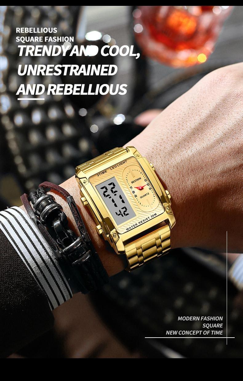 Luxury Racing men's square creative dual-movement multifunctional sports watch, featuring a luxurious triple-time design, water resistance, luminous dial,​Exuding a minimalist aesthetic, it is elegant, durable, and the perfect choice for everyday wear.​​