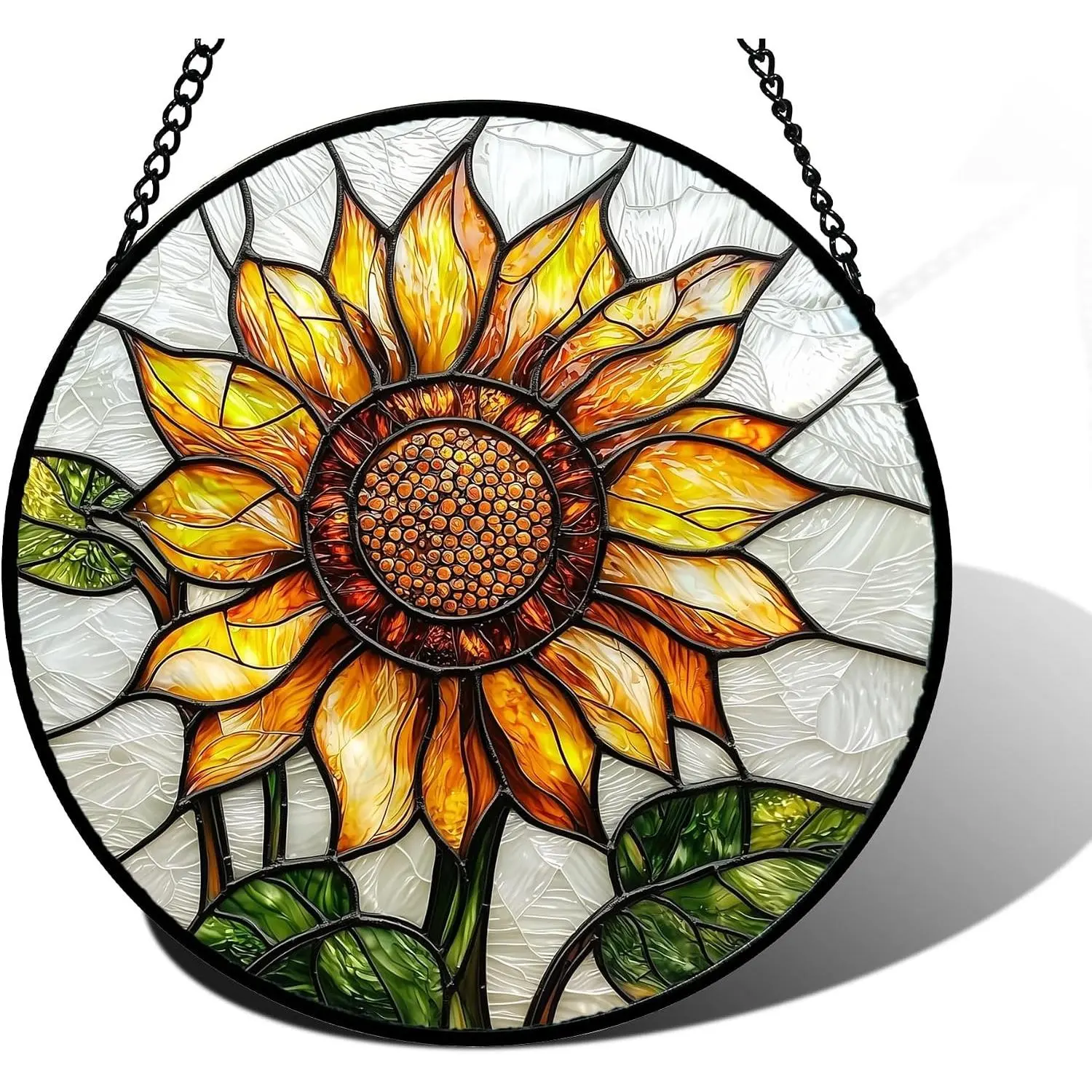 Stained Glass Sunflower Suncatcher - Metal, Colorful, Hangable 6.3x6.3in Window Hanging, Home Decoration Gift for Women, Christmas/Mother's Day/Birthday Presents
