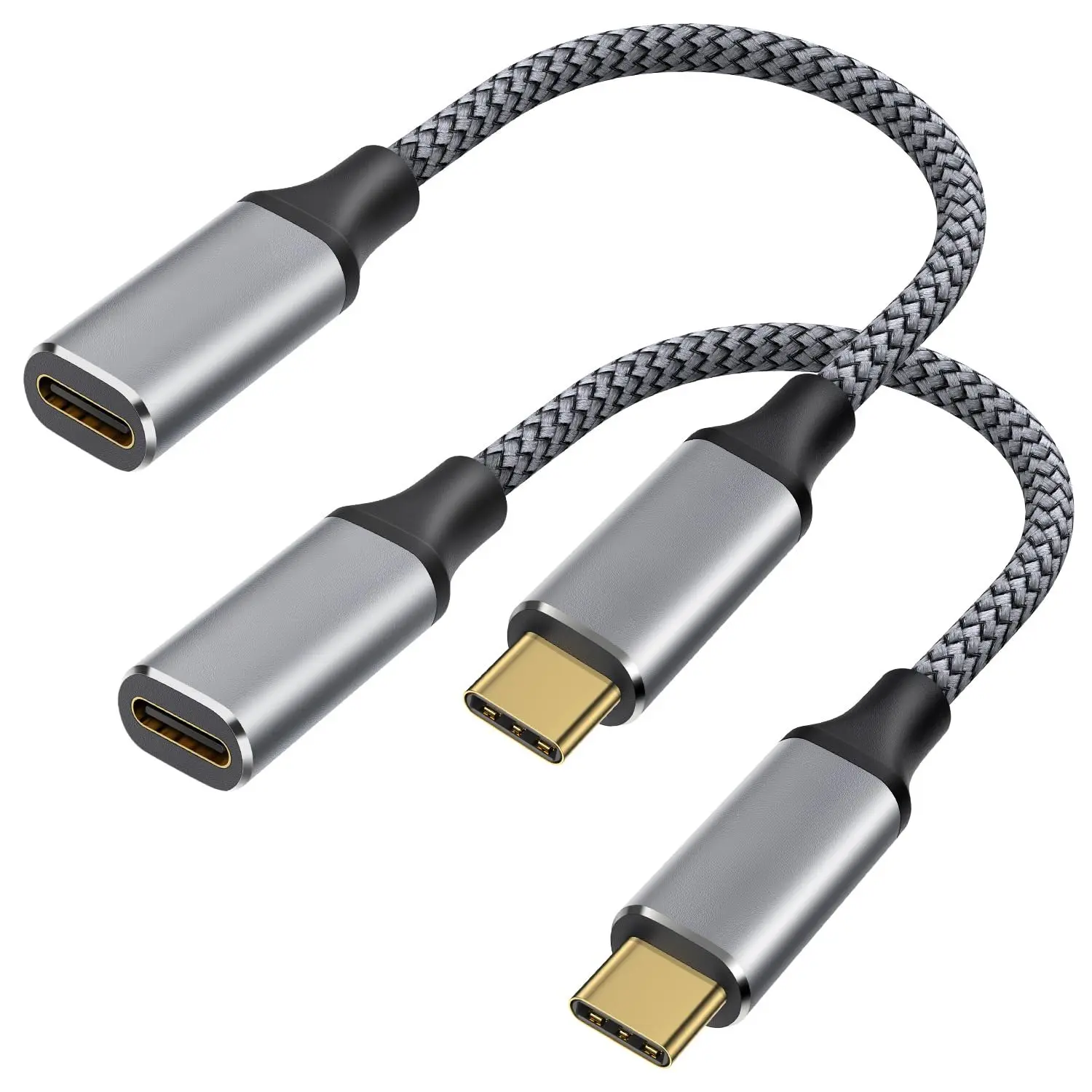 Short USB-C Extension  (1ft, 2-Pack), USB-C Male to Female, 10Gbps Data & 4K Video Sync, 100W   for Laptop, Tablet, Phone