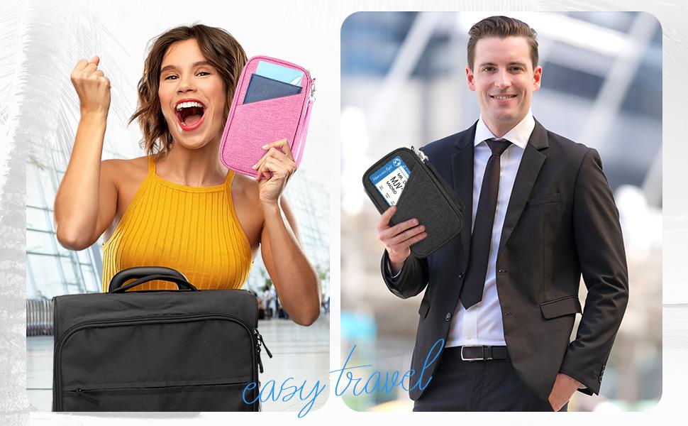 Passport Holder Family RFID Travel Document Organizer for Women Waterproof Passport Wallet Men Portable Case for Cards, Boarding Pass, ID, Money, Tickets with Zipper