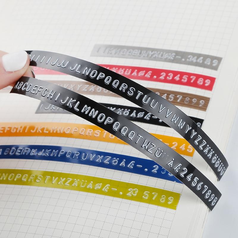 Mini Manual Printer C101 Label Embossing Tape Printer, Small Typewriter with 2 Rolls Ribbon, Handheld Stamping Machine for Notebooks, Portable