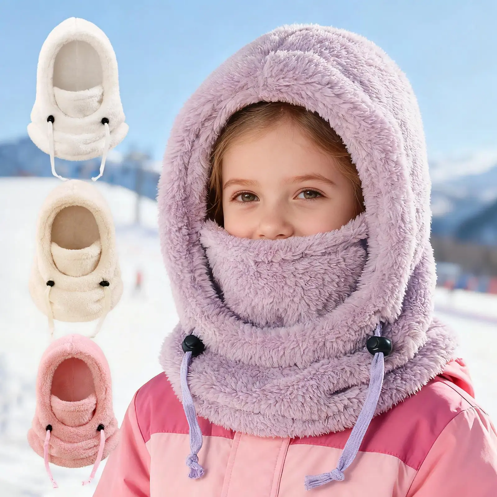 Winter Warm Headgear and Neck Warmer – Windproof and warm full-face mask with a detachable collar, made of soft fleece, ideal for skiing, snow play, winter outdoor sports and everyday wear.