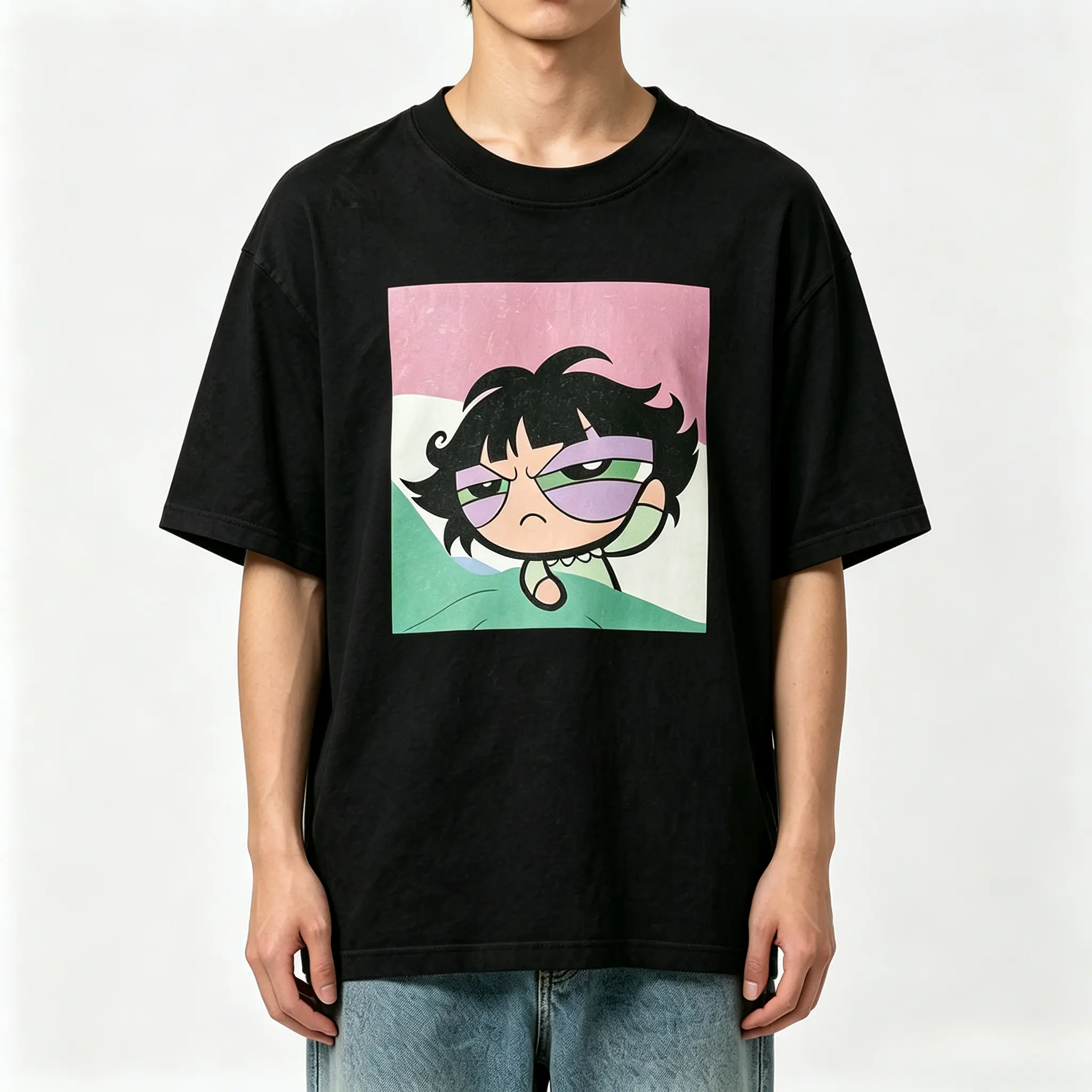 Annoyed Buttercup Powerpuff Girls Graphic Tee Women Vintage Wash Meme Side Eye Oversized T Shirt Y2K Cartoon Top