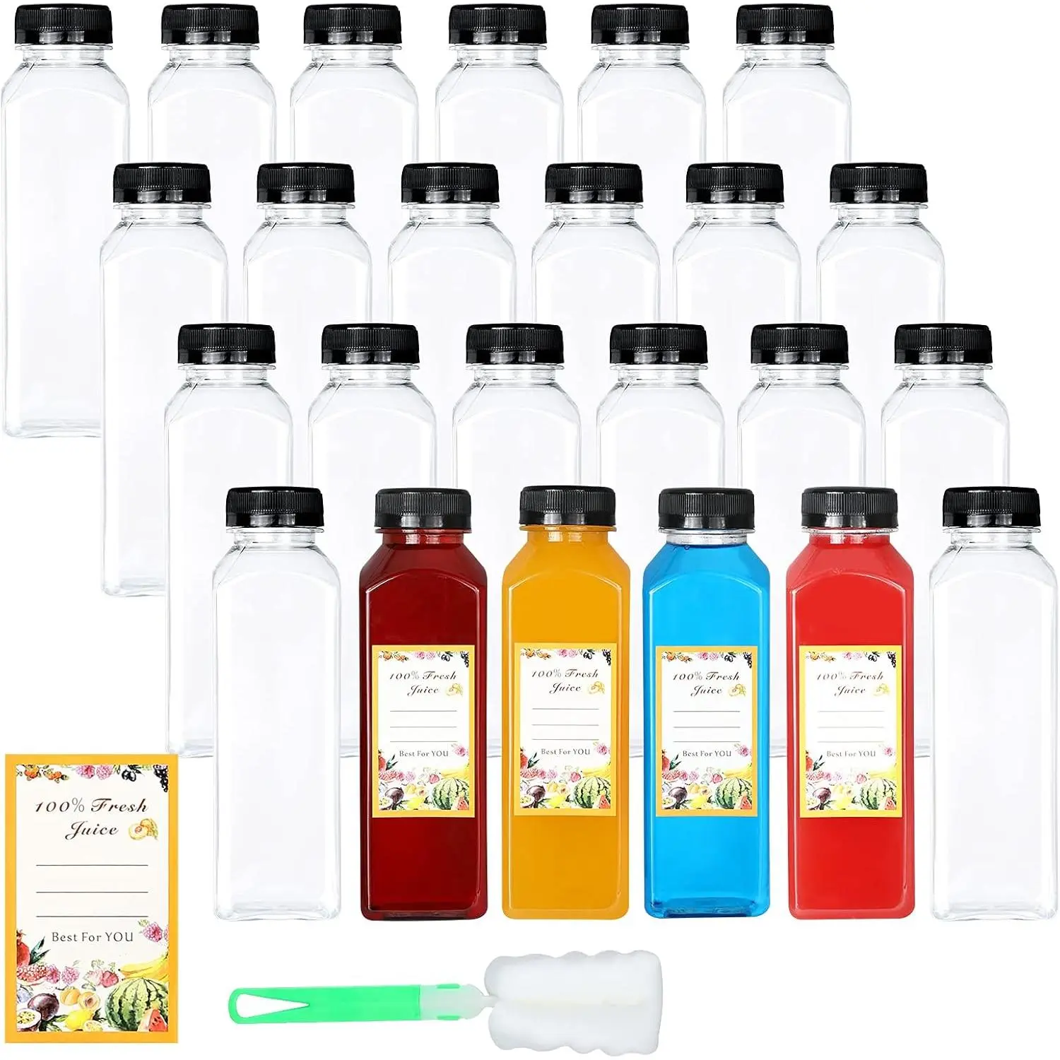 24Pcs12oz Empty Juice with Caps, Reusable Juice Container Transparent Black Leak-Lids for Drink Juice Smoothie Milk Beverages.