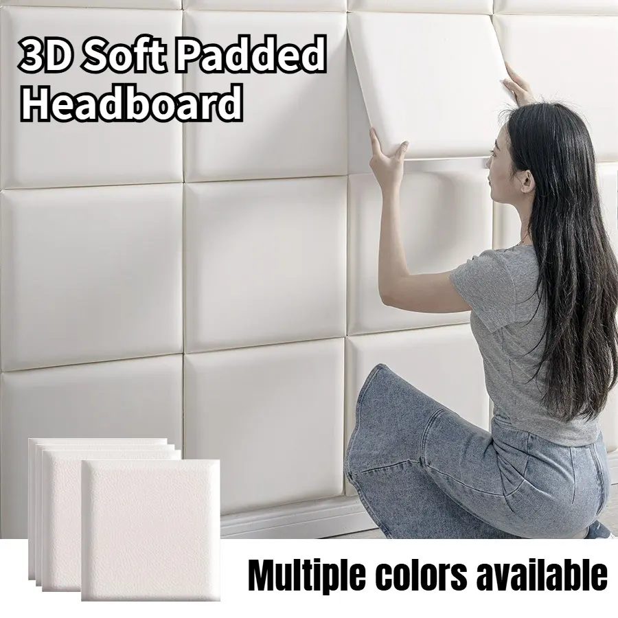 10pcs, 13.78 Inches X 13.78 Inches, Self-Adhesive Faux 3D Stereo Anti-Collision Soft Pack Wall Panel, Peel And Stick, Removable, Soundproof, Safe Anti-Collision, High-Grade Leather Surface Wallpaper, Waterproof, Wear-Resistant