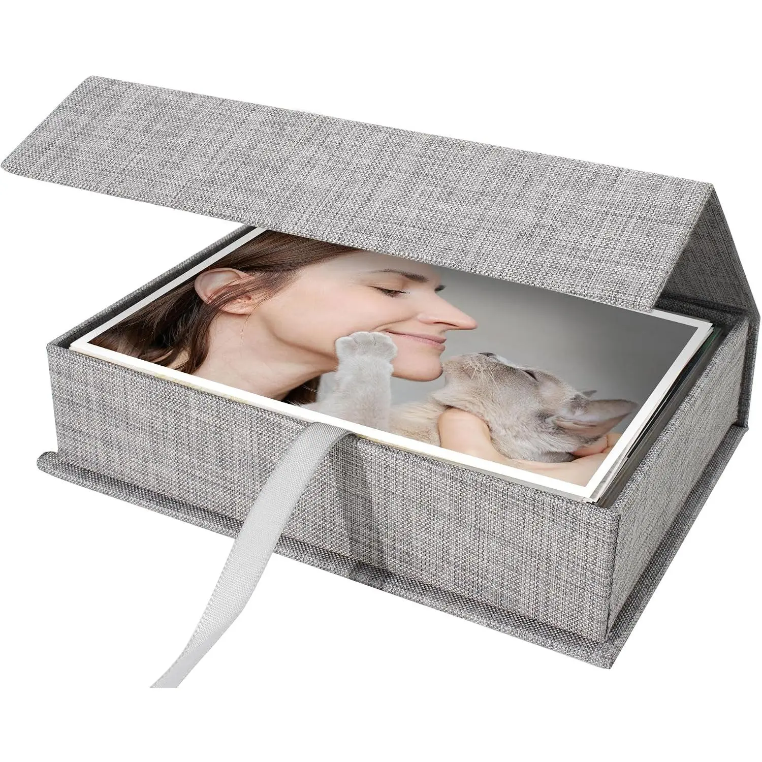 5x7 Photo Storage Box, Linen Organizer for Photos and Keepsakes, Grey | Certificate Storage, Scrapbooking Supplies,  Organizer, Memory Keepsakes,  Organization