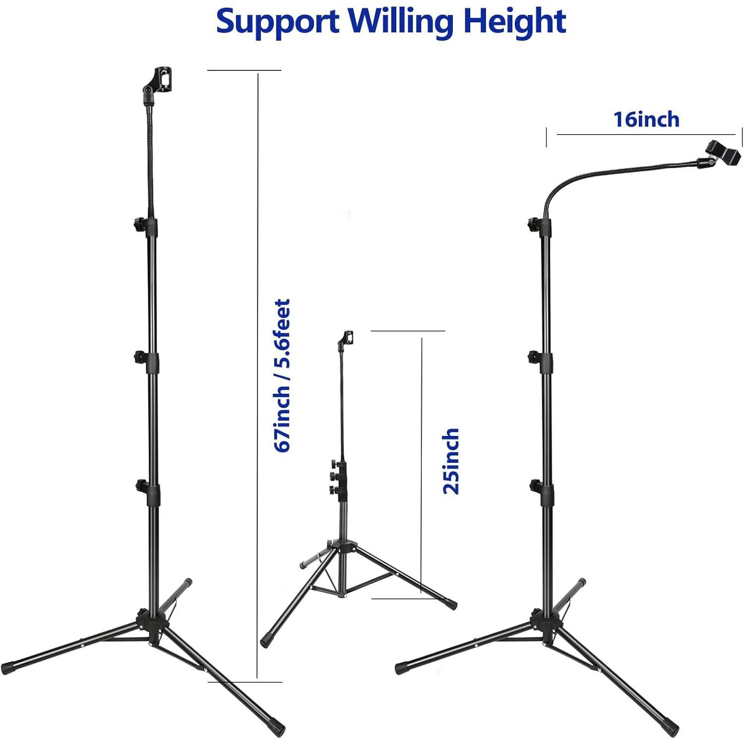 SUNDAY MIRTH Mic Stand, Boom Microphone Stands Tripod Gooseneck Microphone Stand Height Adjustable from 24" to 67" with 2 Mic Clips for Singing Stage Performance Party Mic Mount