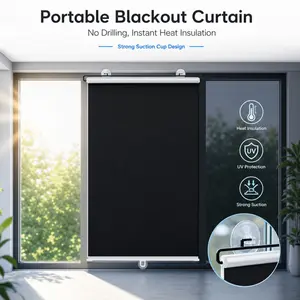 Portable blackout roller shade with suction cups. No drilling required, heat-insulating and UV-resistant. It ensures instant privacy, perfect for home windows, cars, apartments and travel.