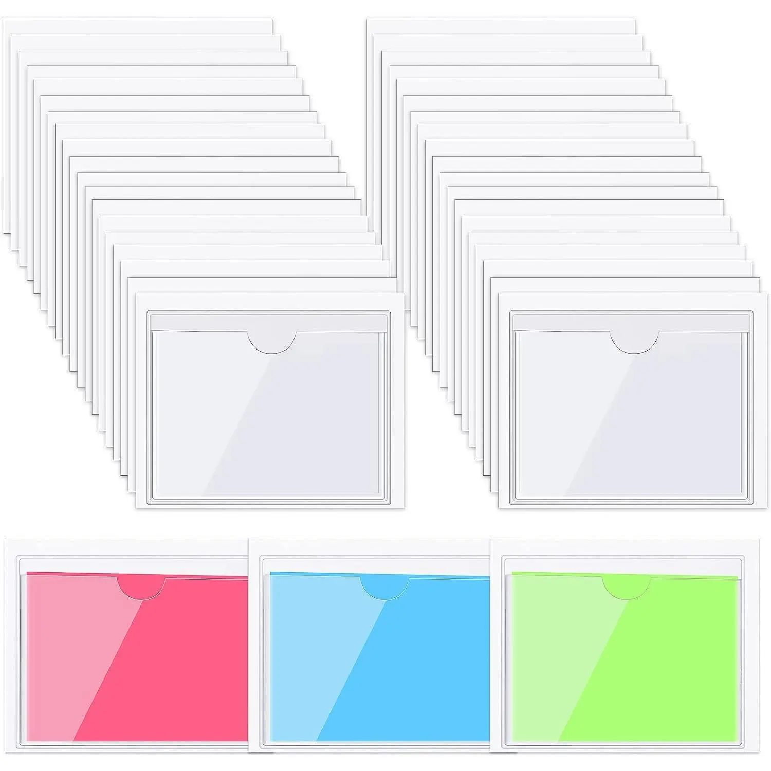30 Pcs Self Adhesive Pockets, Bin Labels for Storage Bins, Clear Pocket Label Sleeves, Plastic Index Card Holder with Top Open for Organizing Bins Box Drawer(2.75 x 3.5 Inches)