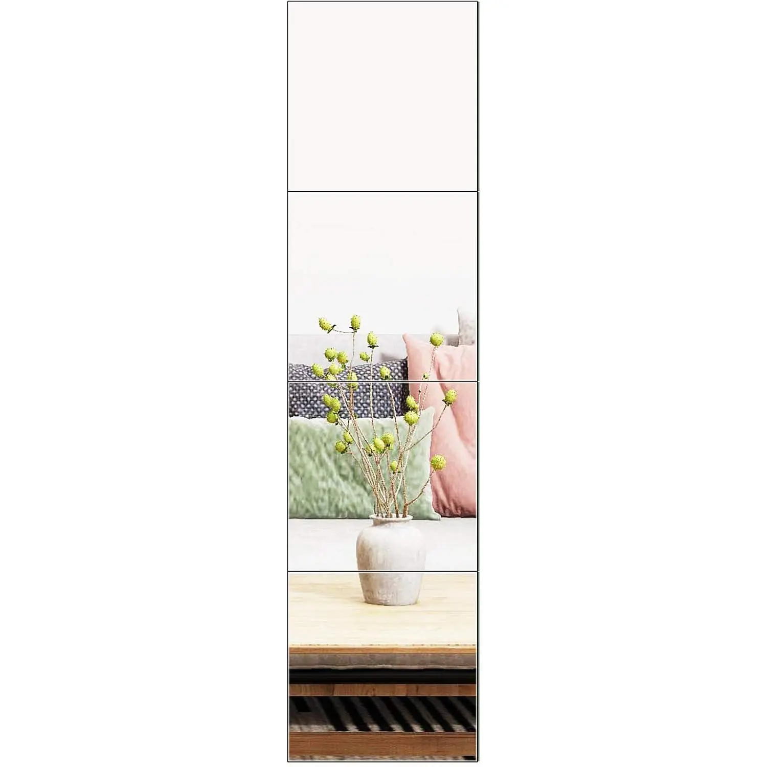Full Length Wall Mirror Tiles, 12" x 12" x 4 count Frameless Wall Mounted Mirror Glass Wall Mirror for  Gym, Door, Bedroom, Living Room