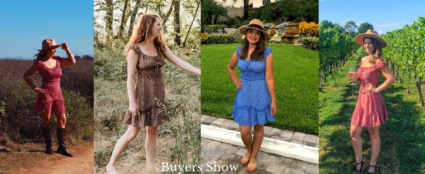 Beotyshow Women's Summer Ruffle Sleeve Sweetheart Neckline Printing Dress Mini Dress