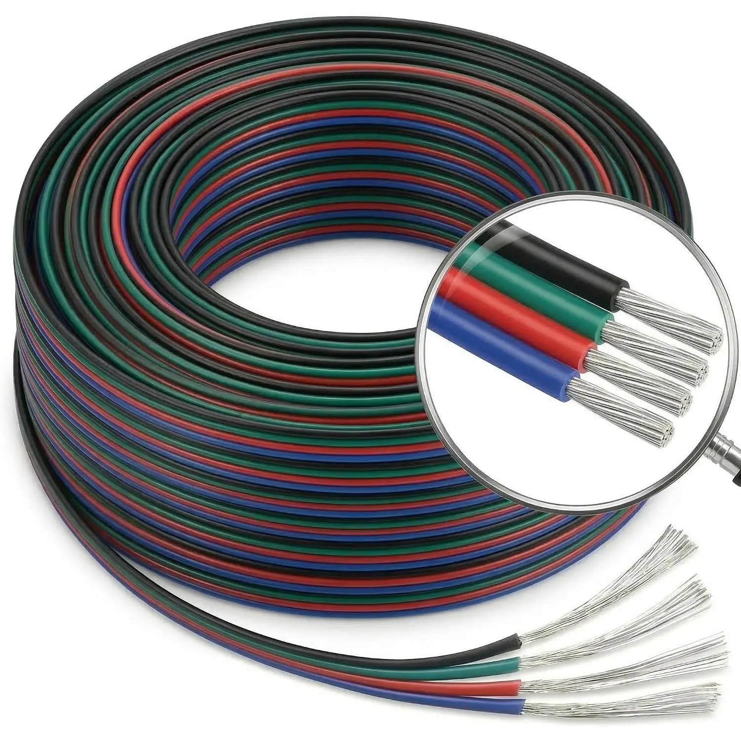 22 Gauge 4Pin Extension Wrie,  22AWG 4 Conductor Parallel Electric  Cord for RGB LED Strips 3528 5050, Black-Green-Red-Blue, 66ft/20M