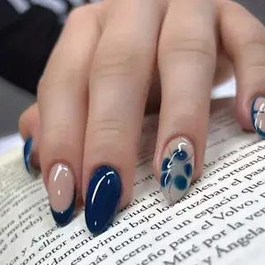 24 pieces Short Almond press on nails Klein blue halo dots Press on nails include Press on nail glue Nail /  file for press ons  Suitable for any occasion  Reusable press on nails Nail Design DIY Nails Art