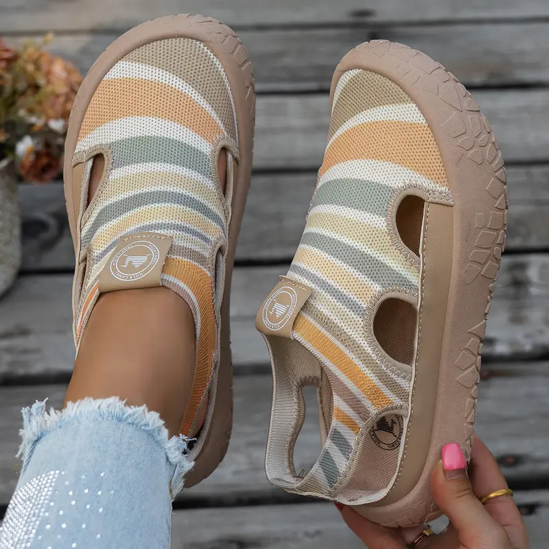 Women's Outdoor Casual Sneakers, Breathable Mesh Cut-Out Design, Round Toe Low Top, Comfortable Rubber Sole, All-Season Footwear, Low Top Shoe
