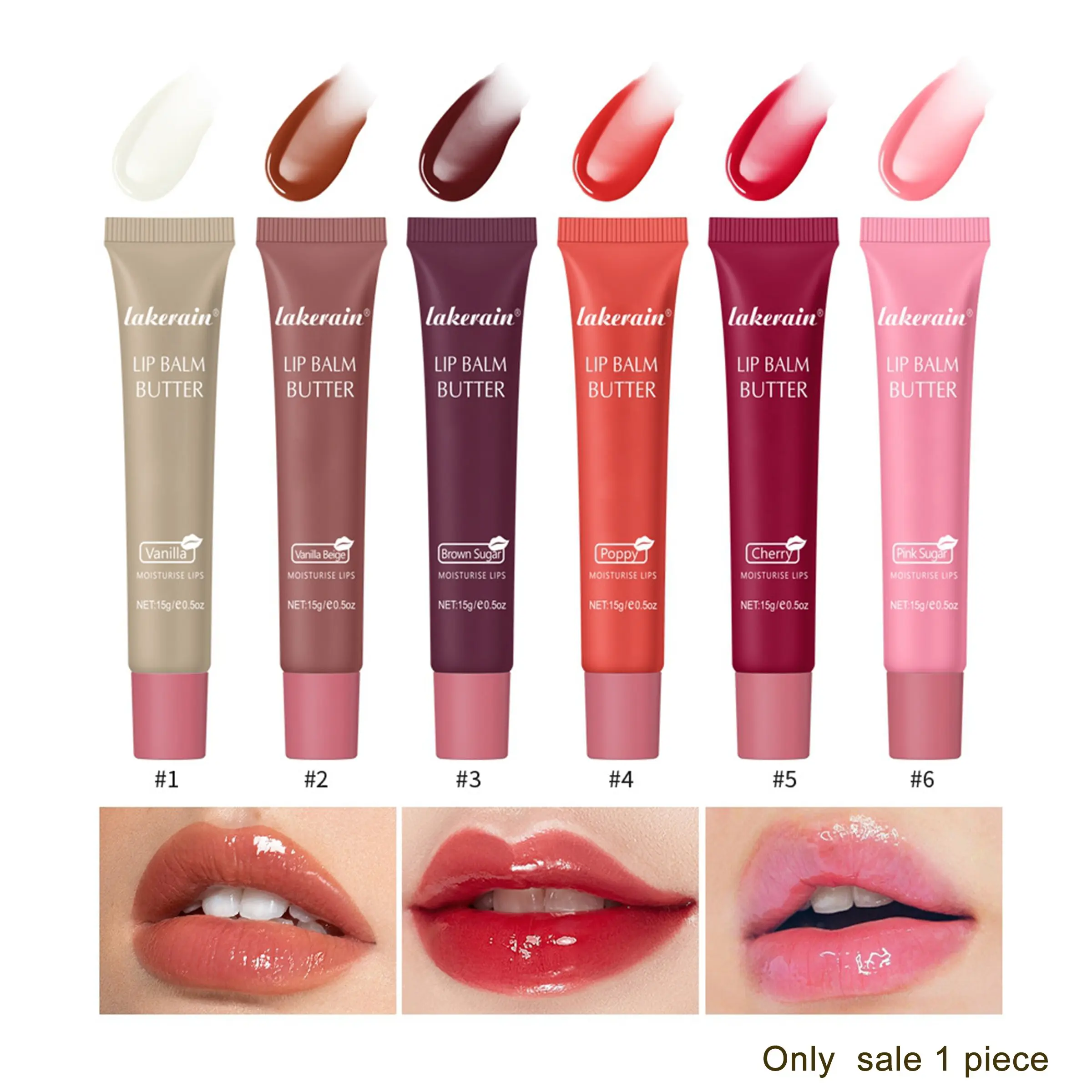 Lakerain Lip Balm Butter, Hydrating Moisturizing Makeup Lip Gloss Lipstick Repair Dry Cracked Lips, Vanilla Flavor Glossy Lip Tint, Portable Daily Lip Care for Men Women 6 Shades