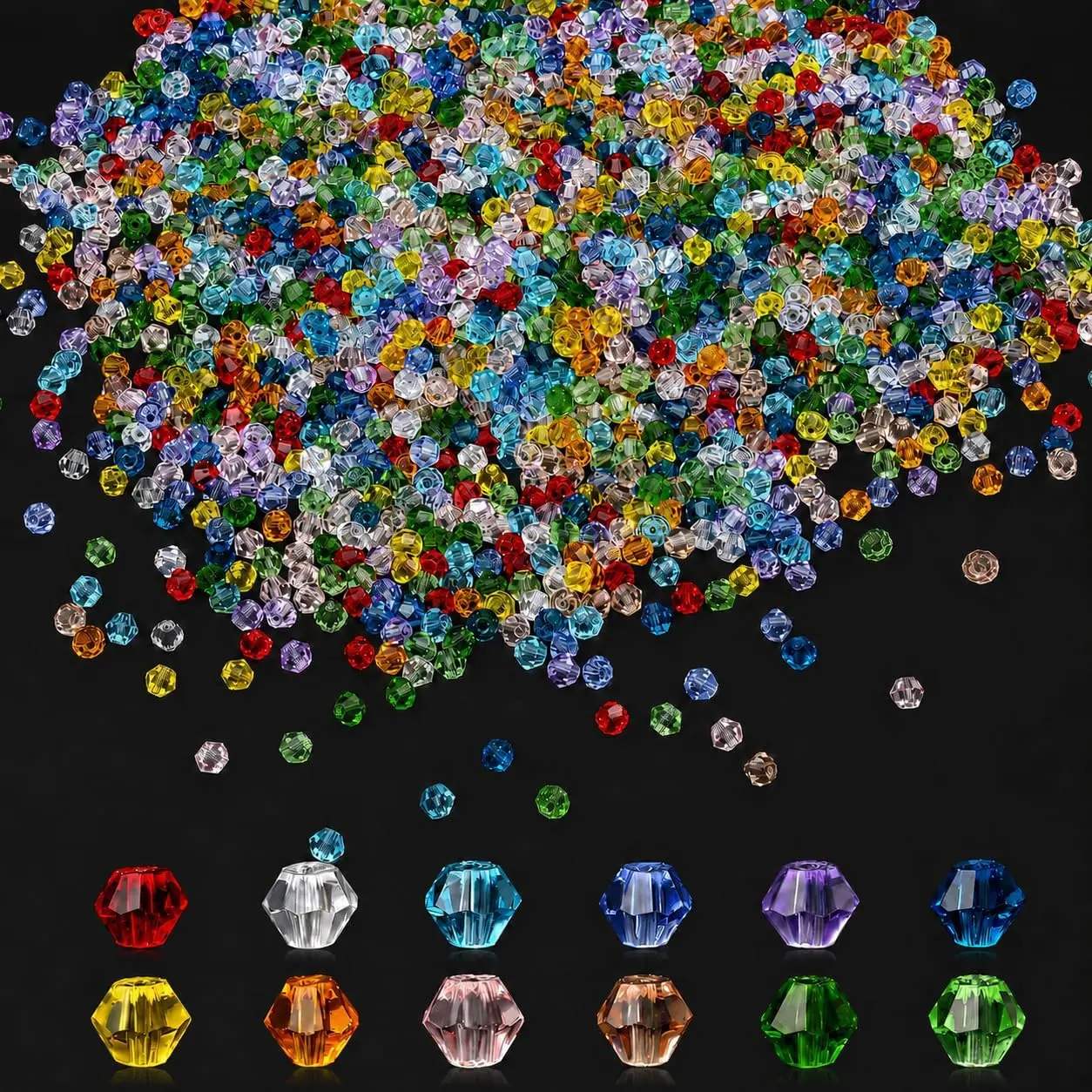 1500-Count 4mm Faceted Bicone Glass Beads, Sparkling Mix for DIY Crafting, Bulk Beads for Suncatchers, Bracelets, Earrings (12 Colors), Faceted Bicones