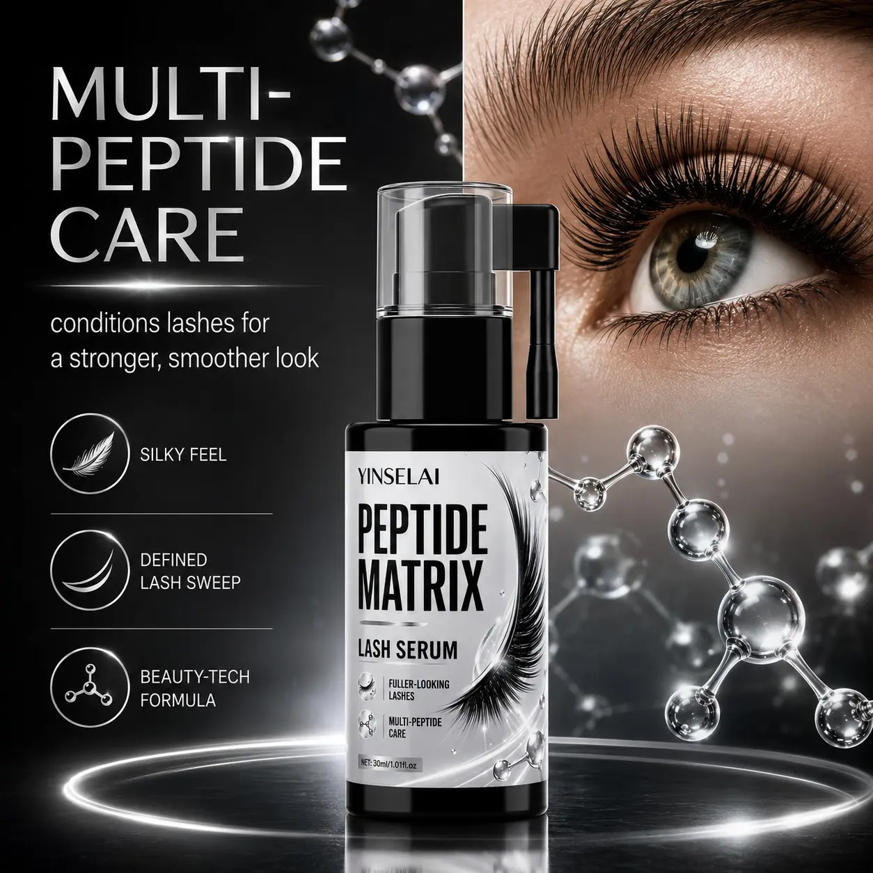 Peptide Matrix Eyelash Serum 30ML, Intensive Nourishment for Sparse Lashes, Fuller & Denser Natural Look, Morning & Evening Care
