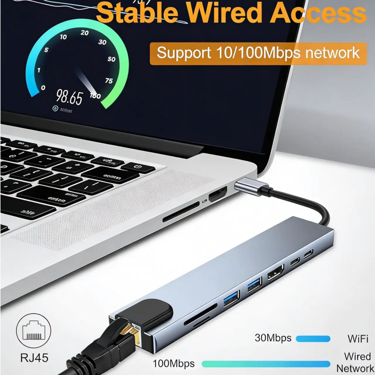 USB C HUB Adapter Multi-Port Expander, USB 3.0 SD Card Reader, Gigabit Ethernet Port, Mate8 Model, Ideal for Computers