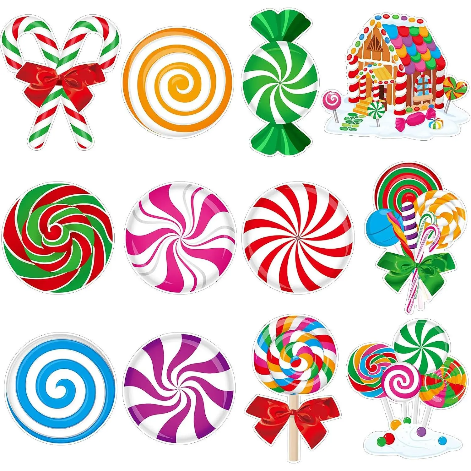 60 count Christmas Candy Bulletin Board Decorations Set Candyland Paper Cutouts Peppermint  Classroom Decorations Bulletin Border for Xmas Party Ornaments School Teacher Chalkboard