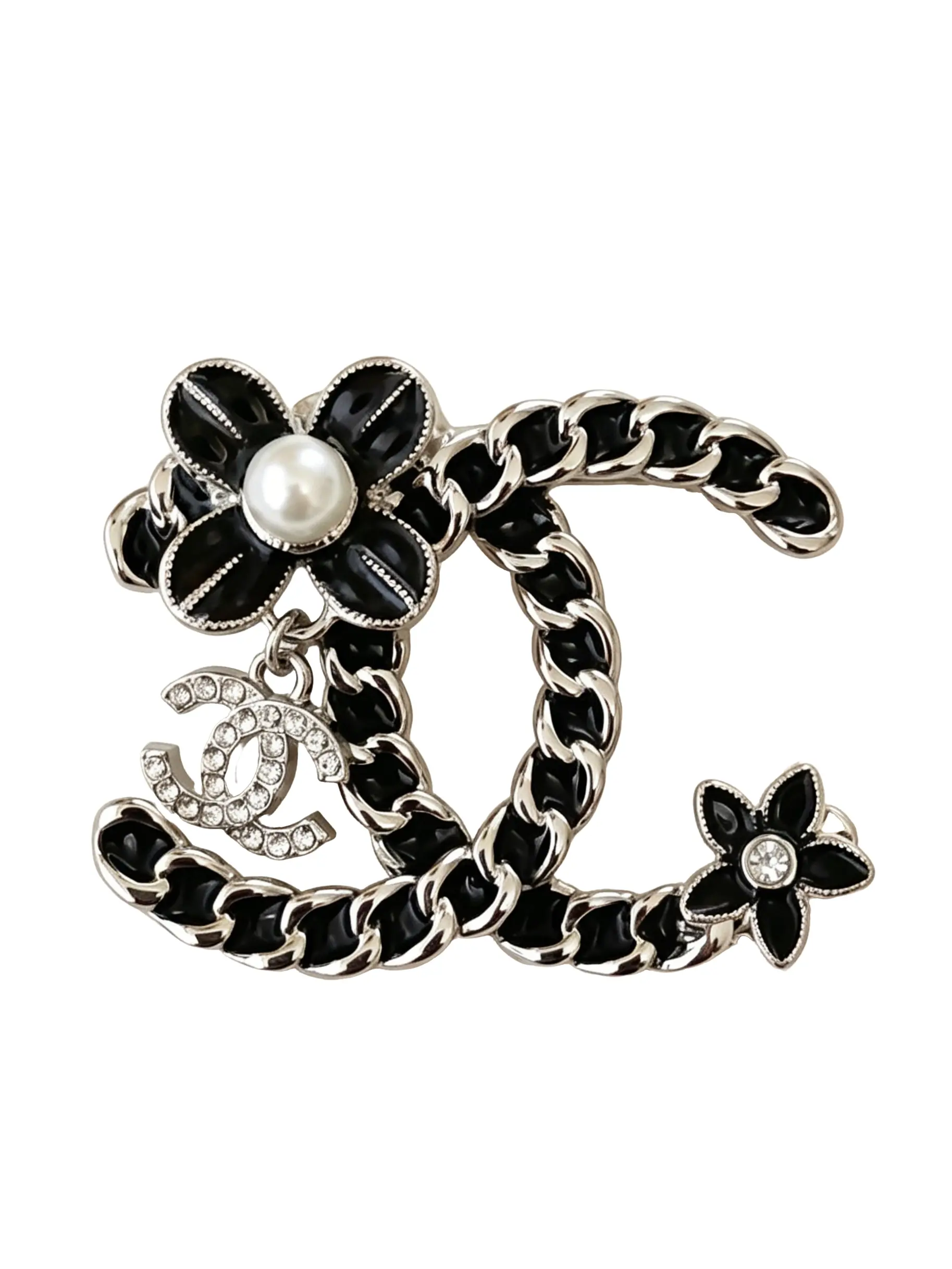 Luxury CC Brooch pins for Women, Chic Retro Black Enamel Chain Brooches, for Collars, Hats, Scarves, Chokers, Bag Accessories Decor