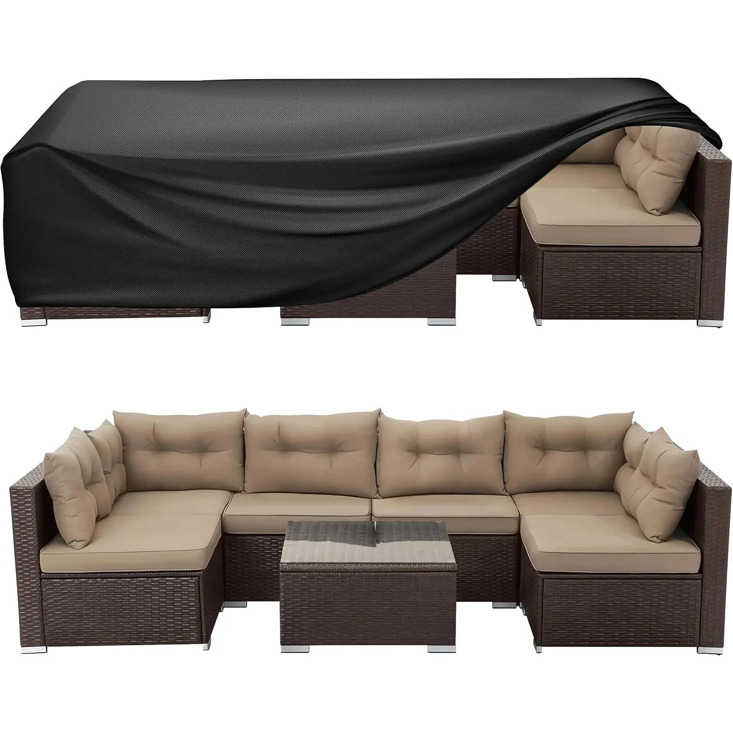 Patio Furniture Covers Rectangle, Outdoor Table Covers Waterproof, Heavy Duty Outdoor Furniture Cover, Patio Sectional Set Cover 90" L x 64" W x 28" H, Black